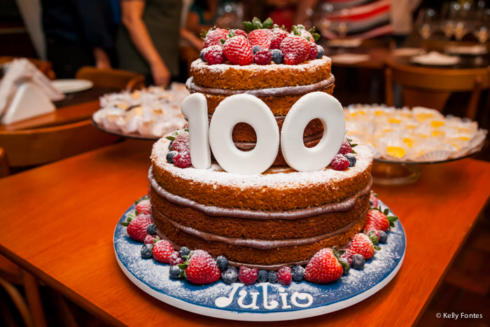 Fotografia festa 100 anos RJ Julio naked cake bolo de aniversário do patriarca Escola do Pão Jardim Botânico